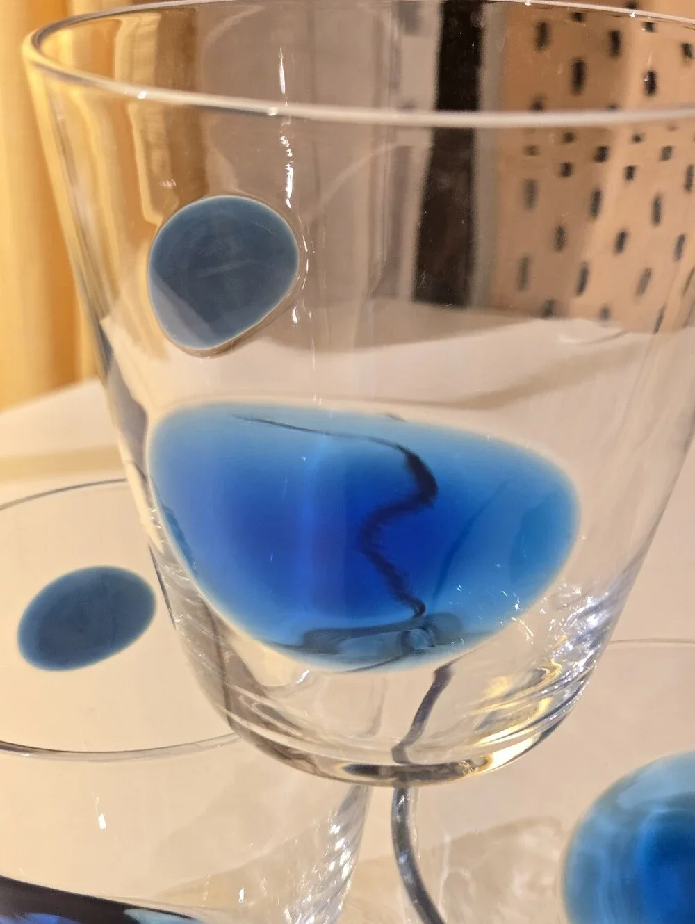 IKEA Fabulos Blue Dots Glasses Fused Glass Dots by Gunnel Sahlin 2009 FABULÖS x3